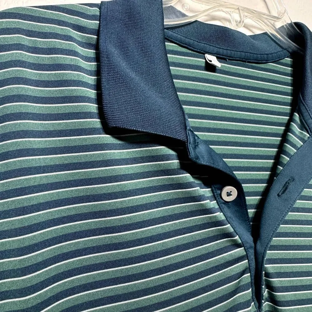 Adidas Polo Shirt Teal & Green Stripe Short Sleeve Collared Mens sz Large